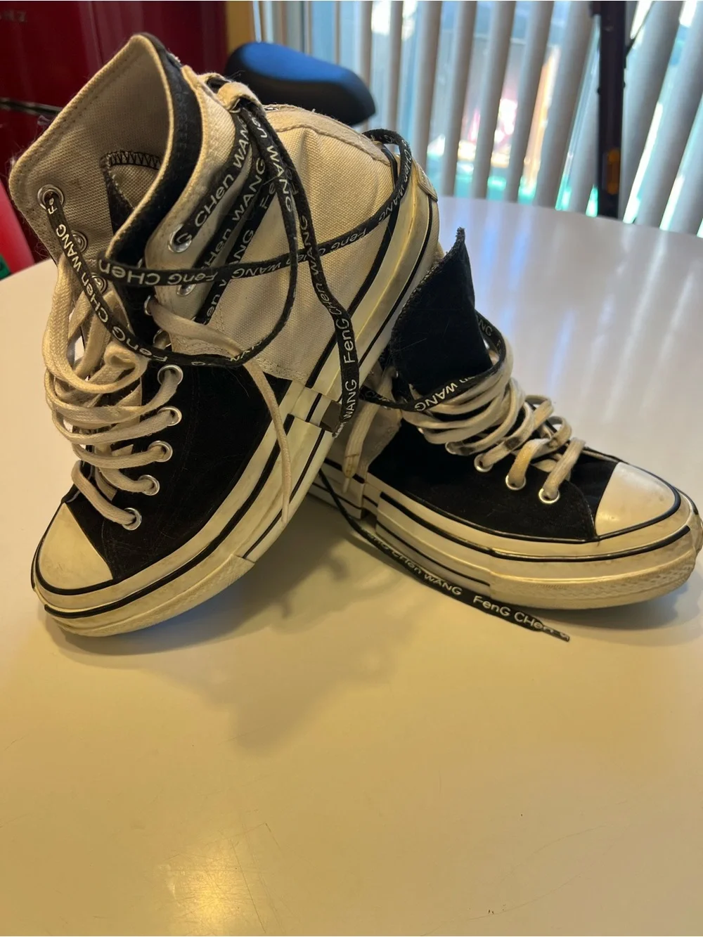 Converse Black and White High-Top Kids Sneakers with Cream Laces